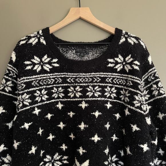 Barefoot Dreams CozyChic Seaside Crewneck Pullover Sweater Black Fair Isle Sz 3X - Picture 5 of 16